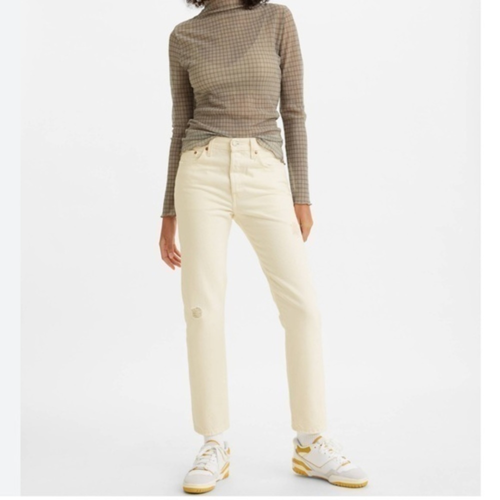 Motel Light Beige Highrise Slim Straight Leg Jeans